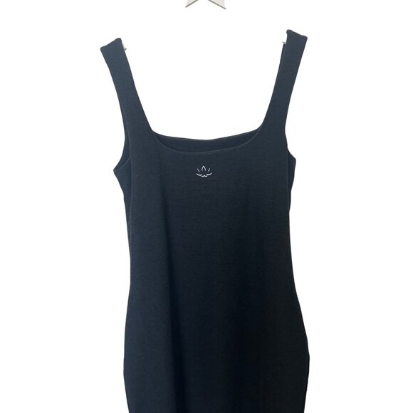 Beyond Yoga Black Midi Dress With Square Neckline & Side Slit - Picture 5 of 7